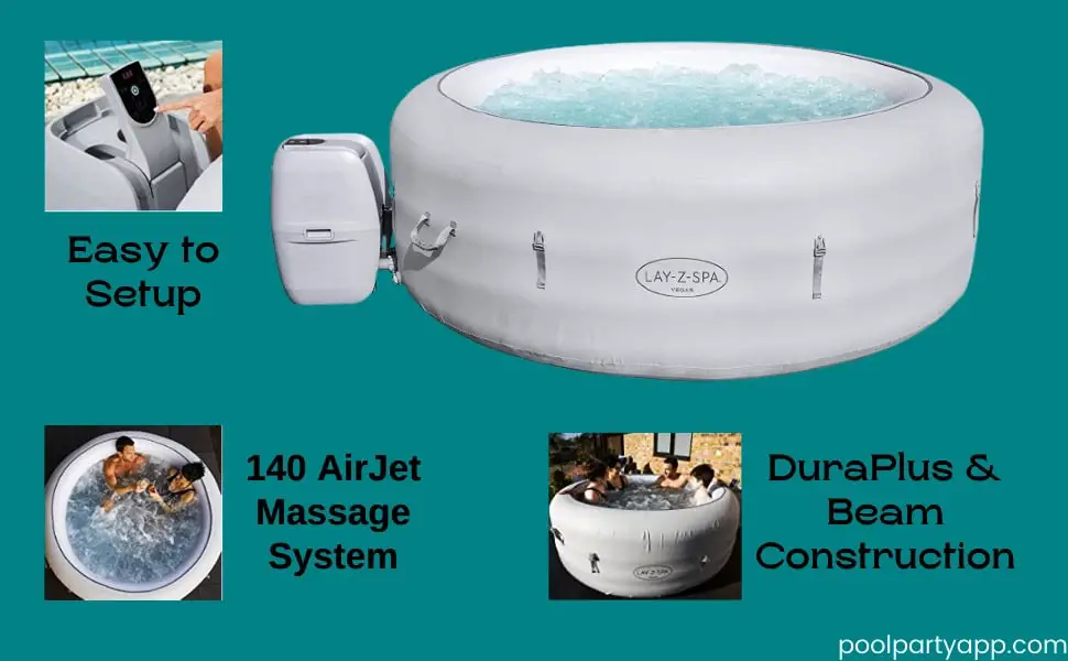Lay-Z-Spa Vegas Hot Tub with 140 AirJet Massage System Inflatable Spa with Freeze Shield Technology